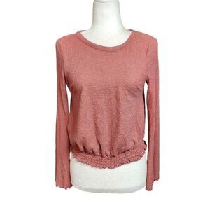 Madewell Top Womens Size XXS Mauve Pink Long Bell Sleeves Smocked Waist Blouse